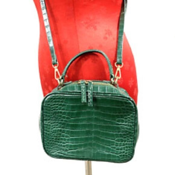 Zara Handbags - Zara green faux snakeskin moc croc crossbody bag top handle purse 2 way satchel